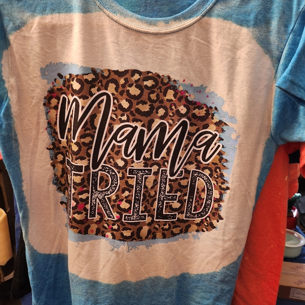 Gildan Blue and White Ladies Tee with Leopard Print
